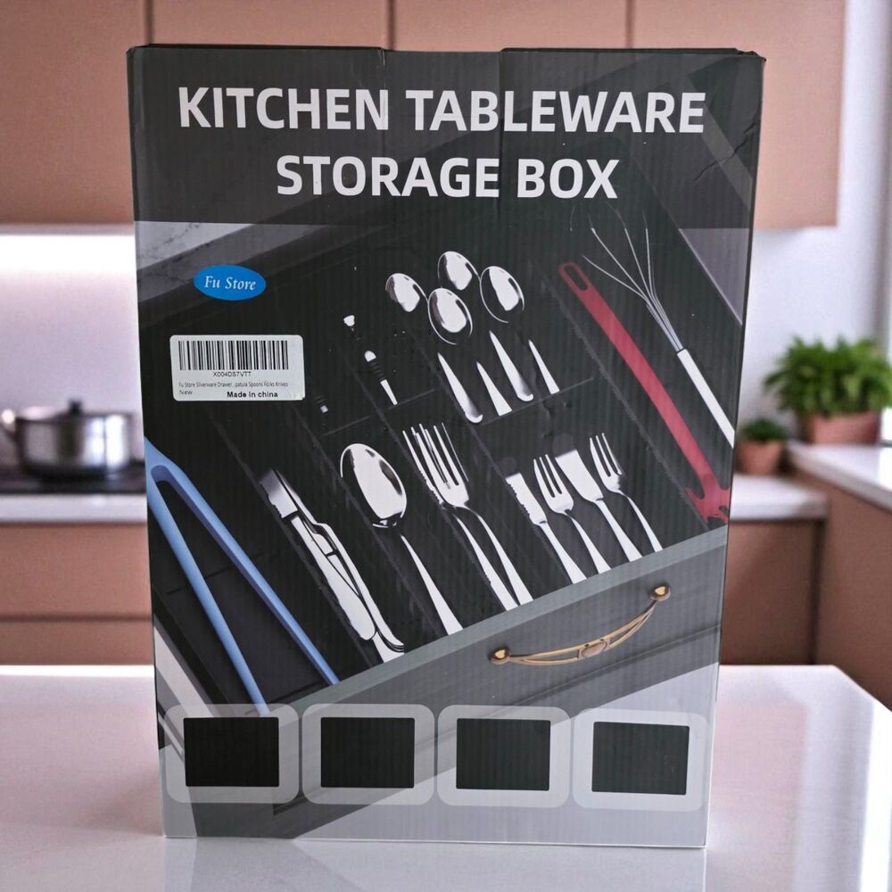 Adjustable Black Flatware Organizer – 18.5" x 14.33", Expandable Silverware Tray